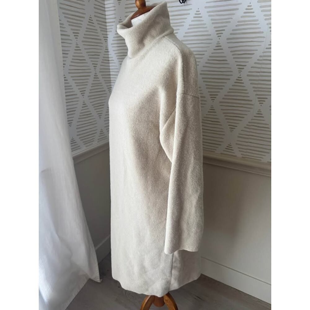 Zara Women’s Small Cream Fleece Mock Neck Midi Dress - Picture 4 of 7